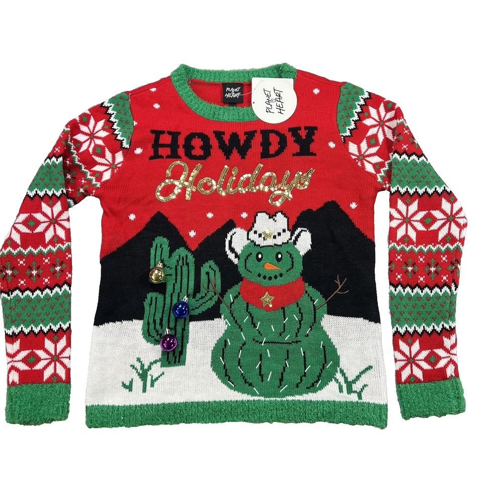 Planet Heart Howdy Holidays Christmas Sweater Size Small Cactus Western Cowboy